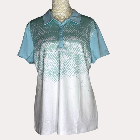 Izod Tops - Izod Golf Womens Polo Shirt Slinky Knit Abstract Print Teal L NWT bv